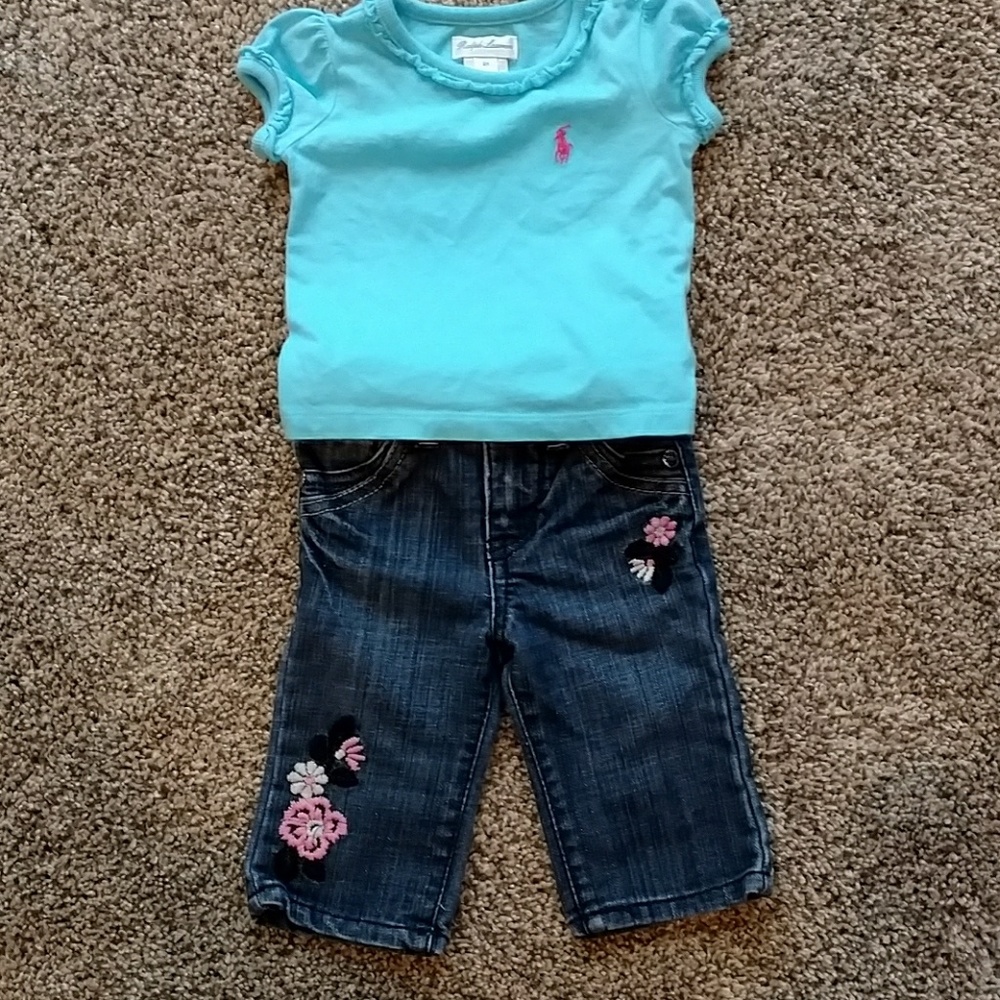 Gently used Guess jeans 3/6 mo, Ralph Lauren shirt